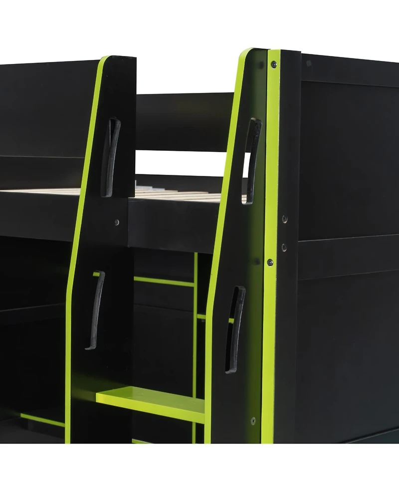 Streamdale Furniture Full Size Wood Loft Bed with Desk, Wardrobe, Storage & Rgb Lights