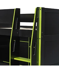 Streamdale Furniture Full Size Wood Loft Bed with Desk, Wardrobe, Storage & Rgb Lights