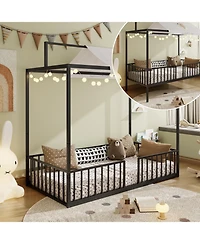 Streamdale Furniture Montessori 3-in-1 Convertible Metal Toddler Bed with Canopy, Twin, Black