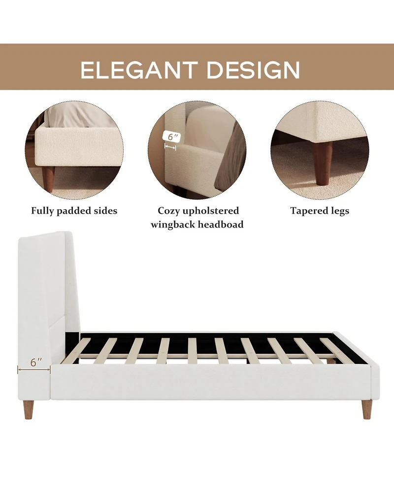 Streamdale Furniture Streamdale Modern Ivory Boucle Platform Bed, Queen Size