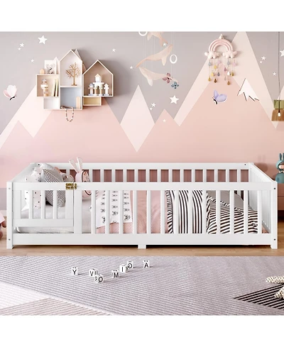 Streamdale Furniture Full Size Pine wood, Plywood Guardrails and Door for Kids Floor Bed