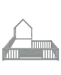 Streamdale Furniture Streamdale Twin Size House Floor Bed with Door and Guardrails, Grey
