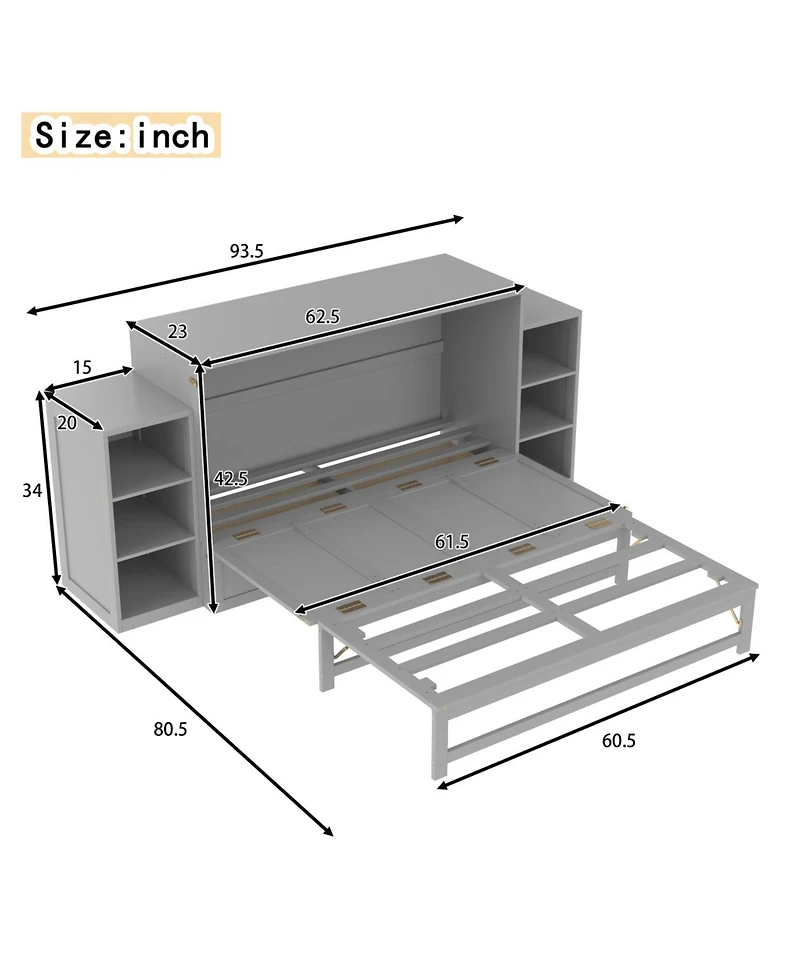 Streamdale Furniture Streamdale Queen size Murphy bed with storage drawers and shelves. Light gray