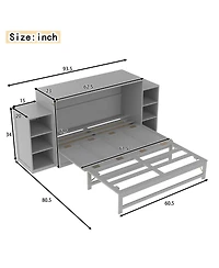 Streamdale Furniture Streamdale Queen size Murphy bed with storage drawers and shelves. Light gray