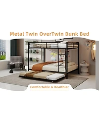 Streamdale Furniture Durable Square Tube Iron Bunk Bed with Safety Rails - Queen Size