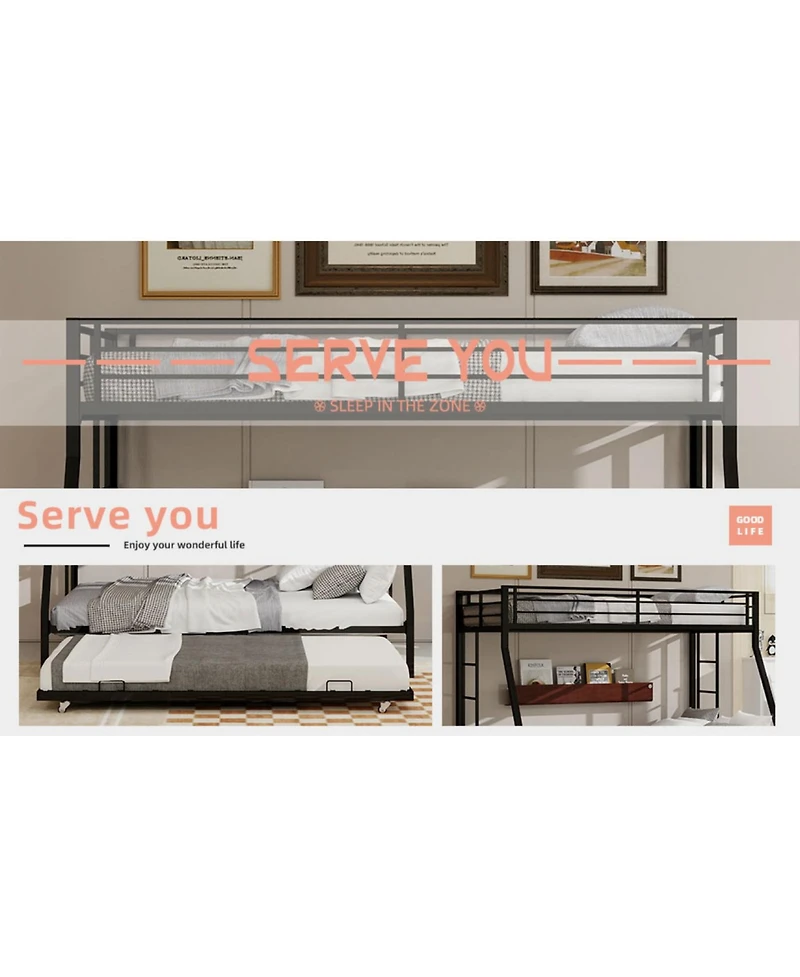 Streamdale Furniture High-Stability Queen Bunk Bed with Ladder & Trundle - Black (153cm x 203cm