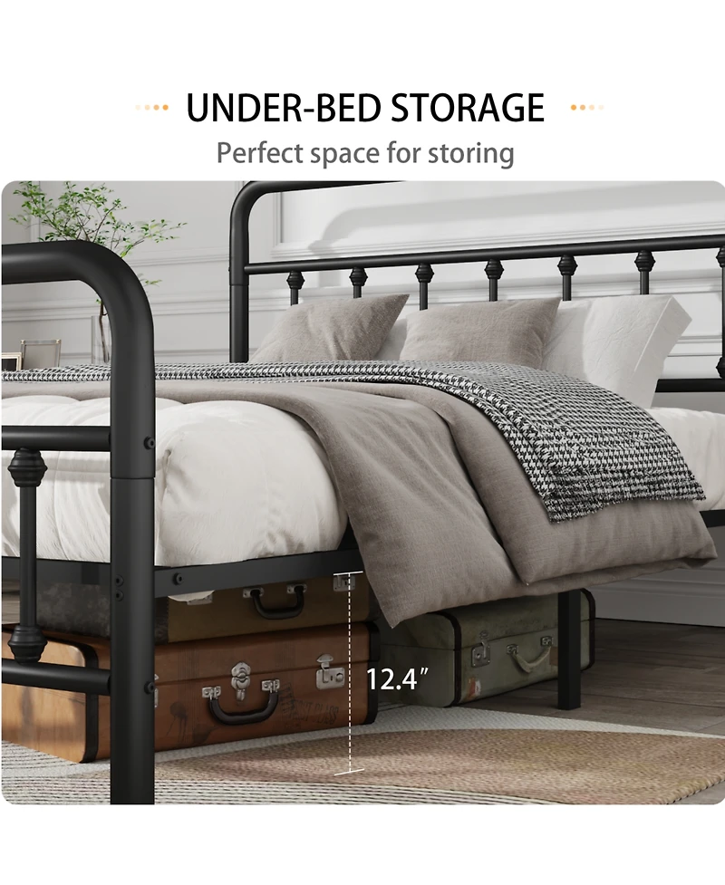 Streamdale Queen Metal Bed Frame with Headboard, Black