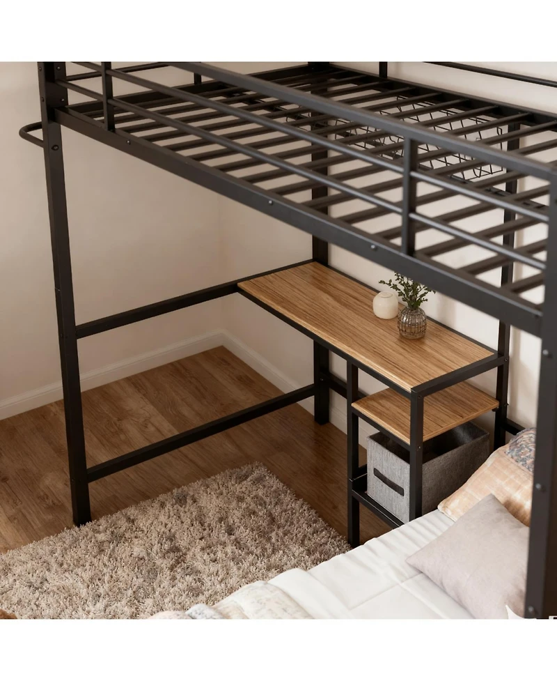 Streamdale Furniture Bunk Bed Twin Over Twin with Desk Station, L-Shaped Metal Loft Bed