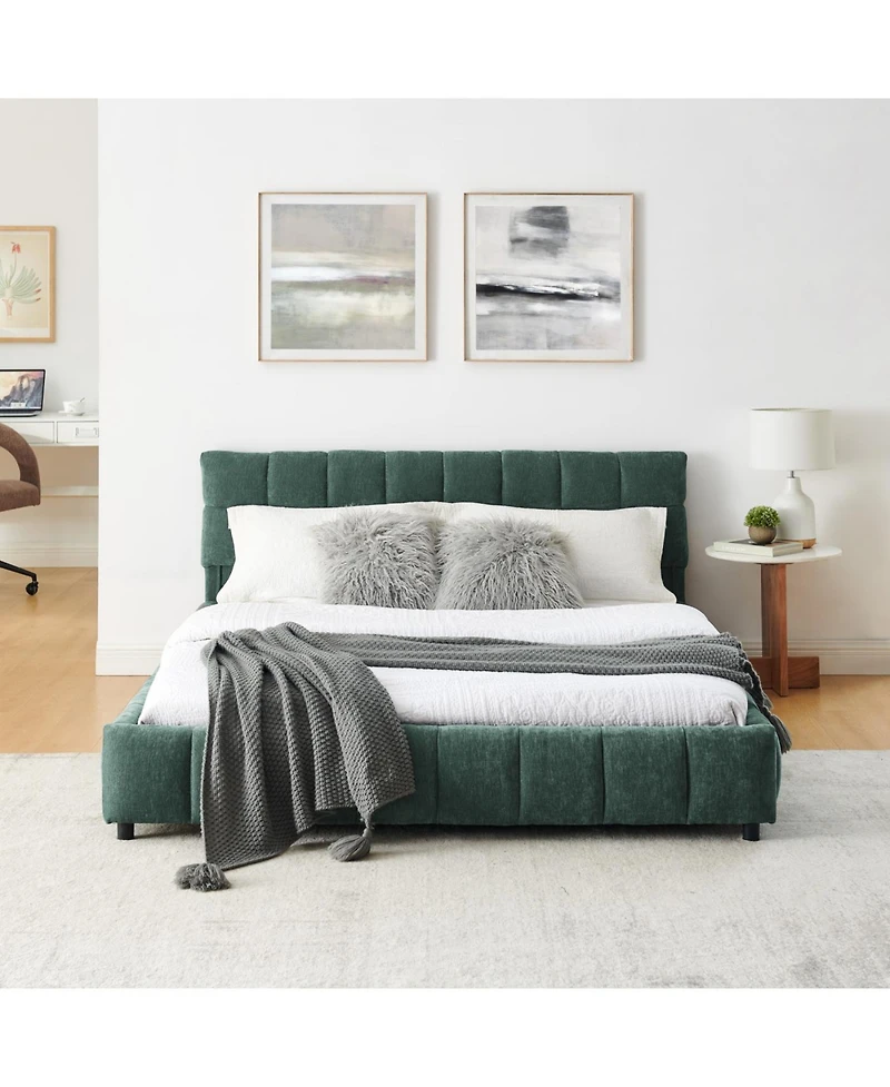 Streamdale Furniture Queen Size Upholstered Bed with Storage Drawer - Green