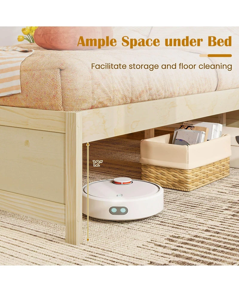 Costway Wooden Platform Bed with 2 Rolling Storage Drawers Wood Slat Support