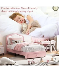 gaomon Upholstered Bed Frame with Storage Drawer and Smart Led Headboard, Twin Size Platform Bed Frame for Kids