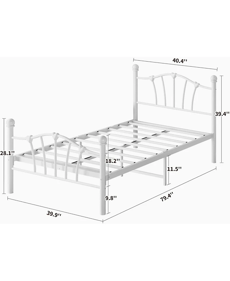 gaomon Twin Size Bed Frame for Kids Heart Shaped Headboard & Tailboard Heavy Metal Slat Support Noiseless White
