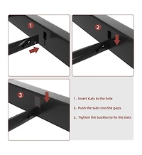 gaomon Queen Size Metal Platform Bed Frame with Faux Leather Headboard Steel Slats Ample Underbed Storage Red Brown