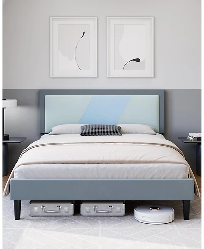 gaomon Full Size Triple Panel Platform Bed Frame Minimalist Mdf Construction Beige Finish No Box Spring Needed Easy Assembly