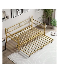 gaomon Twin Daybed with Trundle Metal Sofa Bed Heavy Duty Slats Space Saving Guest Room Gold