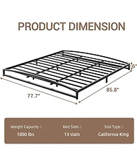 gaomon California King 6 Inch Metal Platform Bed Frame Heavy Duty Slats Underbed Storage Noise-Free Non-Slip