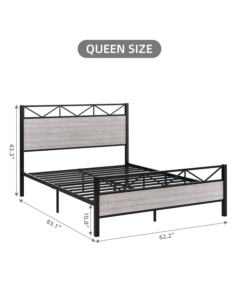 gaomon King Size Triangular Panel Platform Bed Light Gray Woodgrain Space-Saving No Box Spring