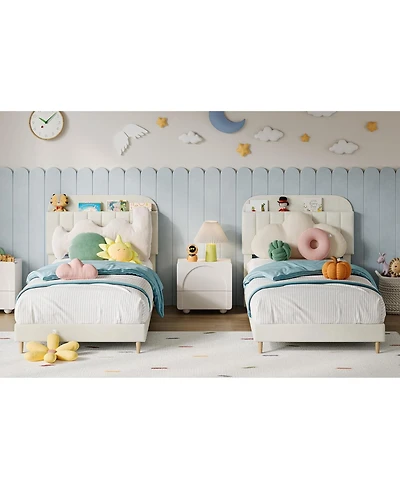 gaomon Set of 2 Twin Upholstered with Bookcase Headboard, Velvet Mattress Foundation, Steel Legs, Noise Free Platform Bed Frames