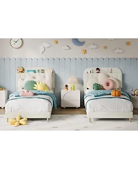 gaomon Set of 2 Twin Upholstered with Bookcase Headboard, Velvet Mattress Foundation, Steel Legs, Noise Free Platform Bed Frames