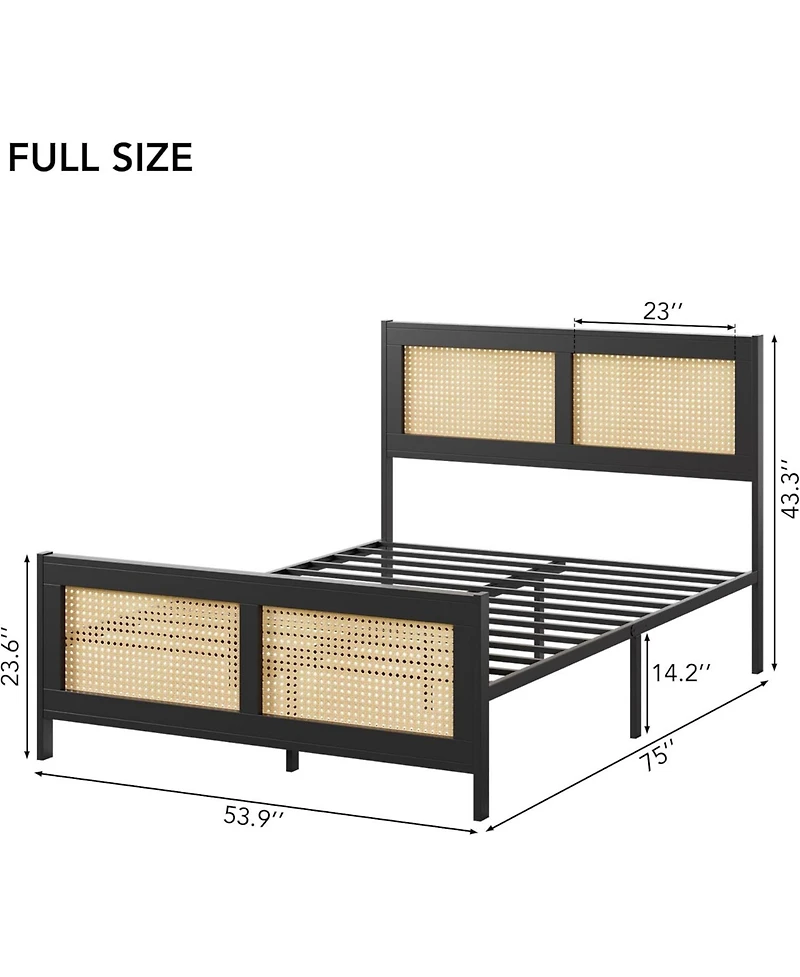 gaomon Queen Size Bed Frame Boho Cane Headboard Metal Platform