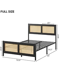 gaomon Queen Size Bed Frame Boho Cane Headboard Metal Platform