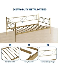 gaomon Twin Size Daybed Metal Frame with Trundle Heavy Duty Slats Mattress Foundation Platform Sofa Lockable Casters