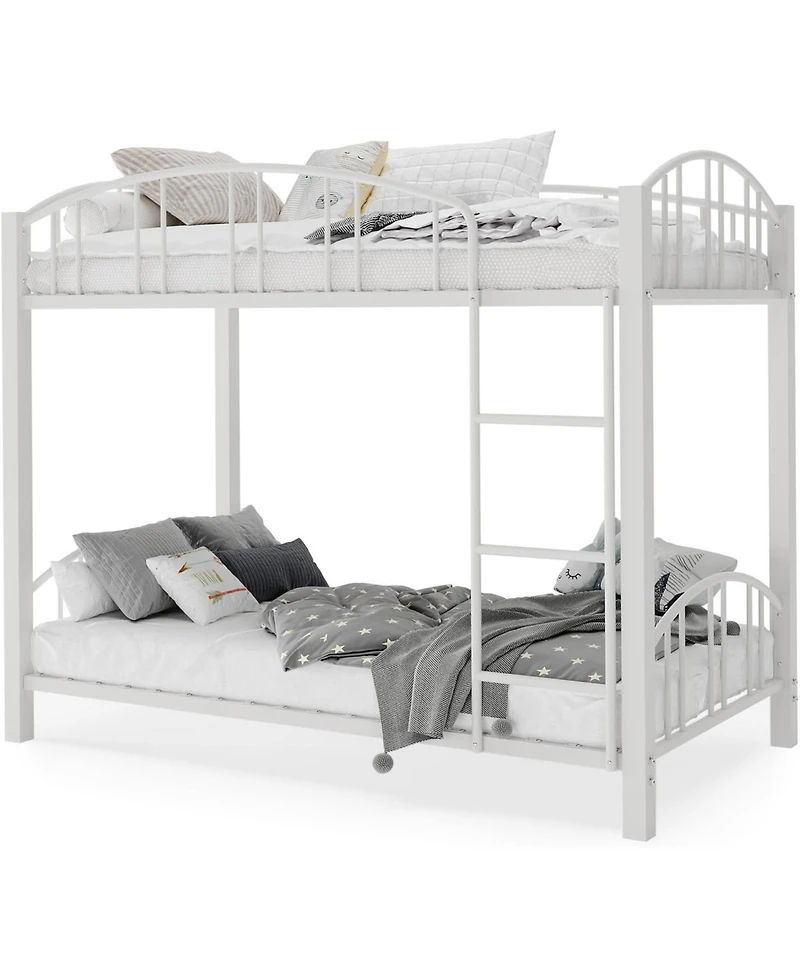 Gaomon Twin Over Twin Metal Bunk Bed, Heavy Duty Frame w/ Ladder & Guardrail, Space-Saving, No Box Spring, White