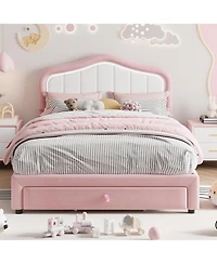 gaomon Twin Xl Upholstered Bed Frame with Led Lights Storage Drawer Velvet Bed Headboard for Kids Girls Boys No Box Spring Pink