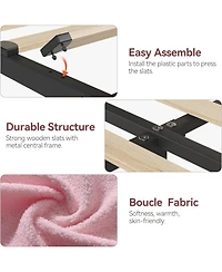 gaomon Twin Size Boucle Upholstered Platform Bed Frame with Bookcase Headboard 2 Drawers for Girls No Box Spring Pink