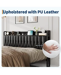 gaomon Full Size Black Faux Leather Upholstered Platform Bed Frame with Storage Headboard Charging Station Usb Ports Outlets