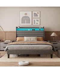 gaomon Full Bed Frame with Usb Charging Station & Led Lights