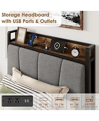 gaomon Twin Xl Size Metal Storage Headboard, 2 Drawers & Charging Station Bed Frame