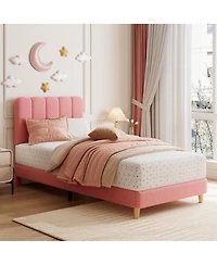 gaomon Twin- Bed Frame, Boucle Upholstered Platform Bed with Wave Headboard for Girls/Kids, Easy Assembly