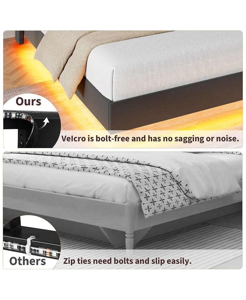 gaomon Queen Size Floating Bed Frame, Suspended Bed with Rgb Led Lights and Charging Station