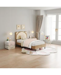 gaomon Twin Upholstered Bed for Kids – Adjustable Headboard with Led Light, Wooden Slats, No Box Spring