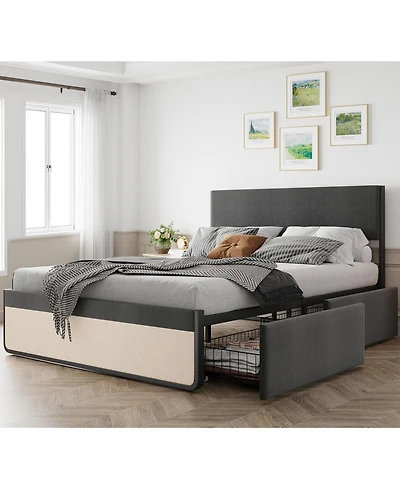 gaomon Platform Bed with Headboard and Two Storage Drawers, Metal Slat Noise-Free Assembly