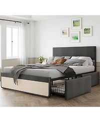 gaomon Platform Bed with Headboard and Two Storage Drawers