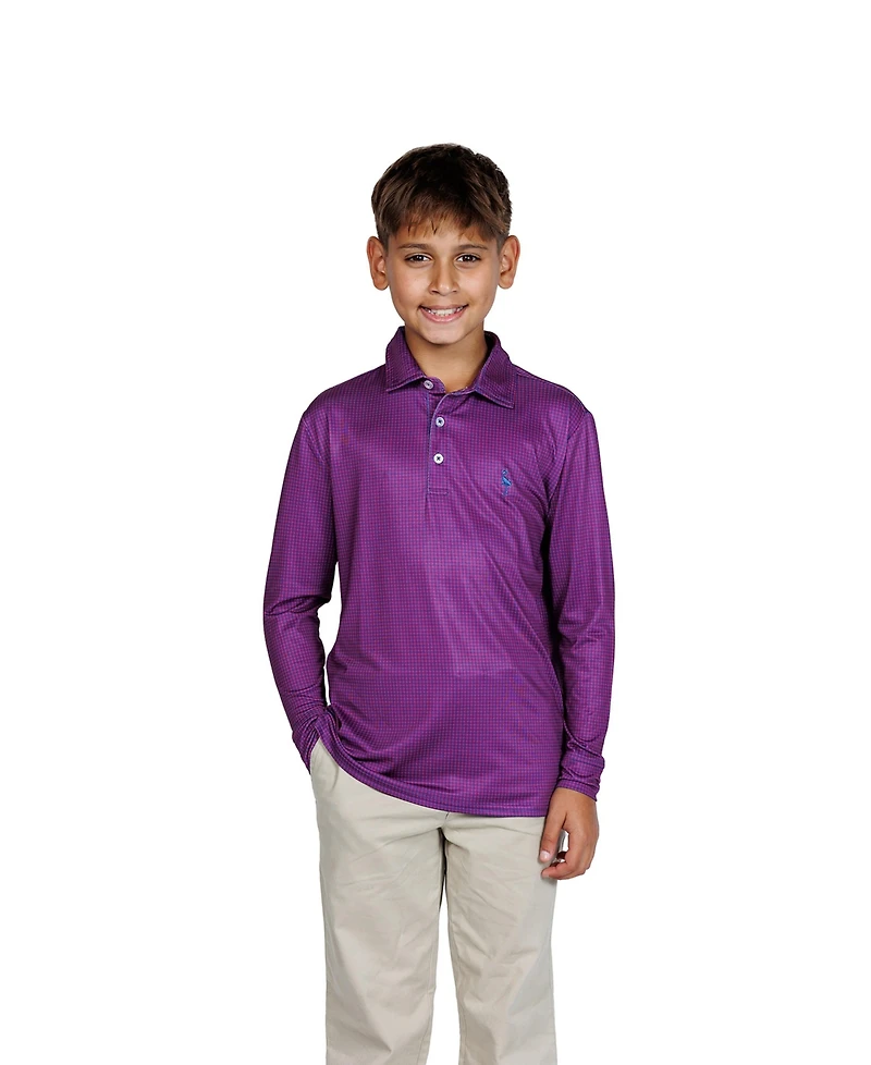 Tailorbyrd Mini Houndstooth Long Sleeve Performance Polo