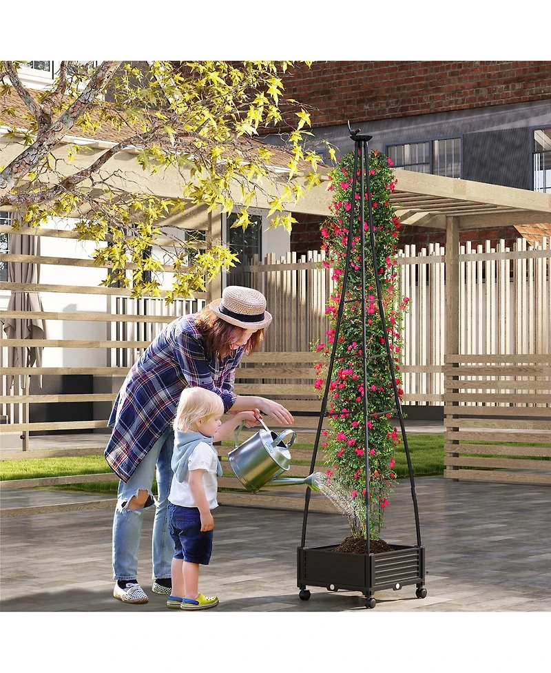 Gymax 81'' Garden Obelisk Trellis for Climbing Plants Tall Plant Support w/ Wheels