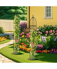 Gymax 2-Pack Garden Obelisk Trellis for Climbing Plants Rustproof Pe-Coated Metal Flower Trellis