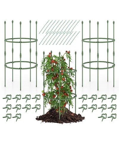 Gymax 3-Pack Garden Tomato Trellis 40'' Plant Support Cage w/ Adjustable Size for Plants