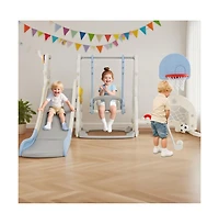 Hongge Toddler Indoor Playground 7 in 1 Slide and Swing Playset with Basketball Hoop and Climber