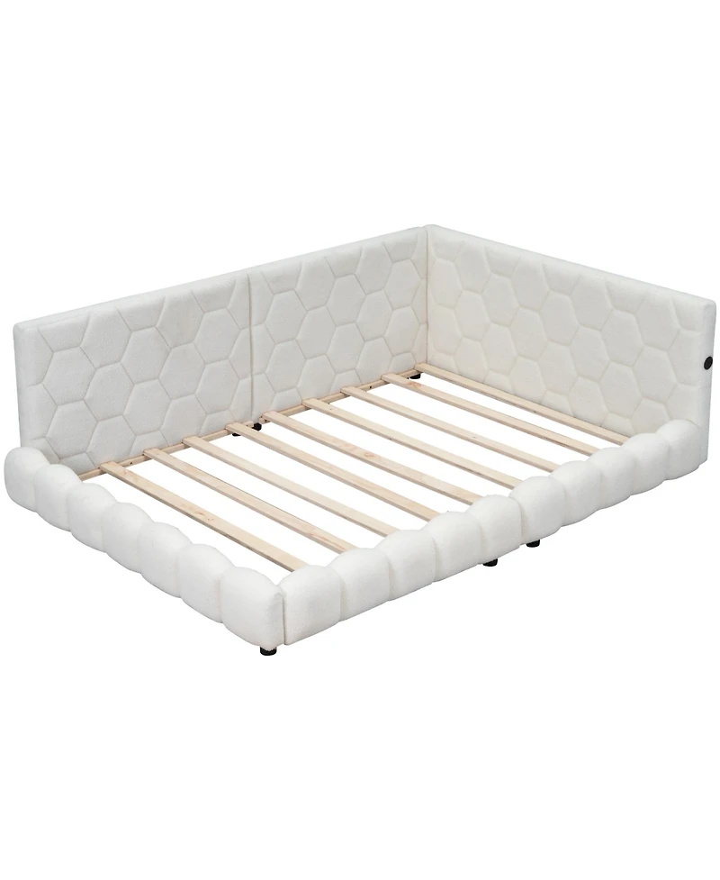 Streamdale Furniture Upholstered Full Size Platform Bed With Usb Ports And Led Belt