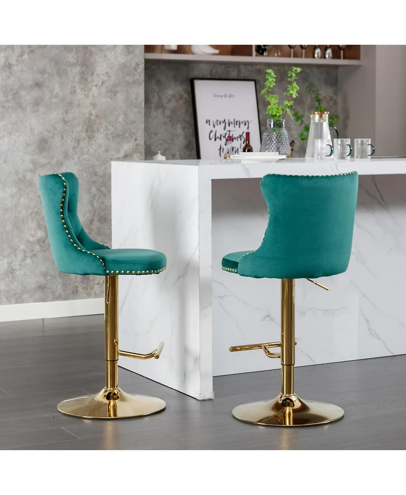 Streamdale Furniture Adjustable Swivel Velvet Bar Stools Set of 2
