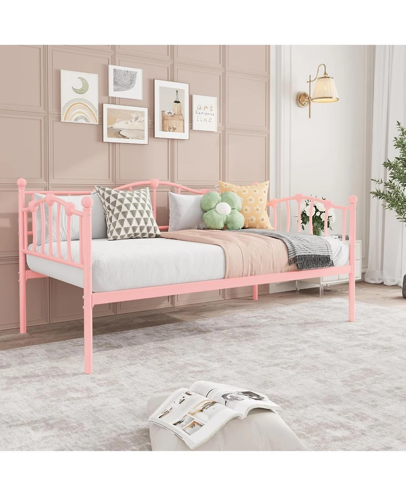 gaomon Twin Size Daybed Frame, Metal Platform Sofa Bed with Headboard, Heavy Duty Steel Slats, 12” Storage, No Box Spring Needed