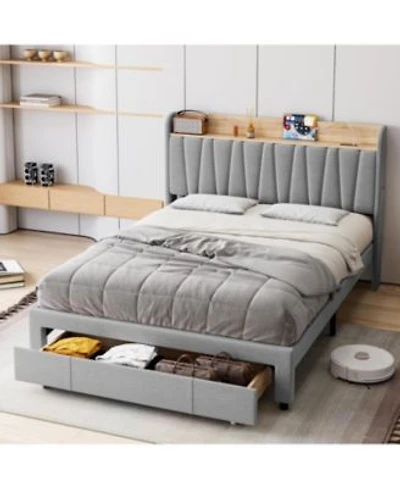 Gaomon Upholstered Bed Frame With Storage Headboard Drawer Charging Station Linen Platform