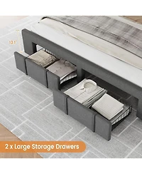 Gaomon Upholstered Platform Bed Frame with 2 Storage Drawers, Solid Wood Slats, No Box Spring Needed