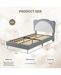 Gaomon Princess Bed Frame for Kids - Adjustable Scallop Headboard, Velvet Upholstered, No Box Spring Needed