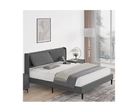 gaomon Queen Bed Frame with Usb Ports, Platform Bed Frame with Linen Fabric Adjustable Headboard