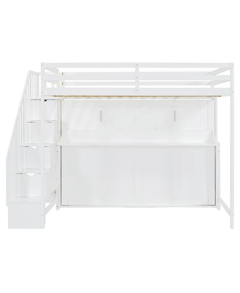 Full Over Full Size Murphy Bed with Hydraulic Lift & Desk Design